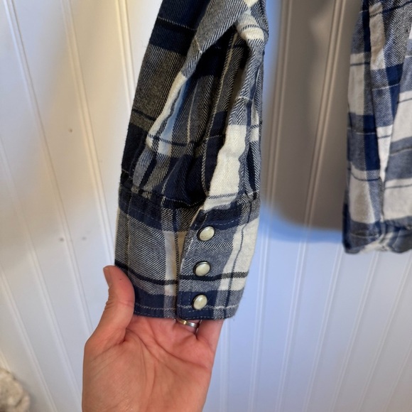 Work N Sport Plaid Flannel Snap Button Down Men’s Blue & Gray Size Large - Picture 3 of 8